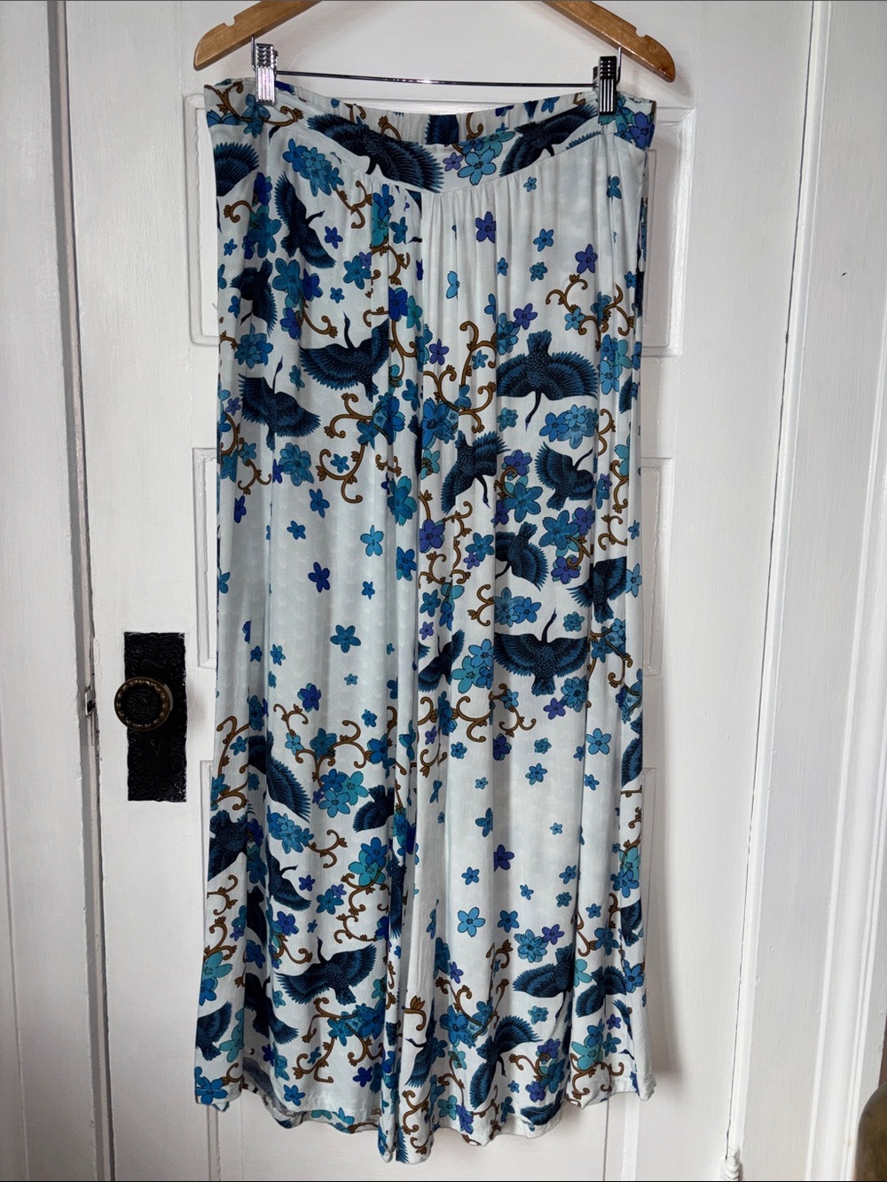 JAASE FLORAL & BIRD PRINT WIDE LEG PANTS